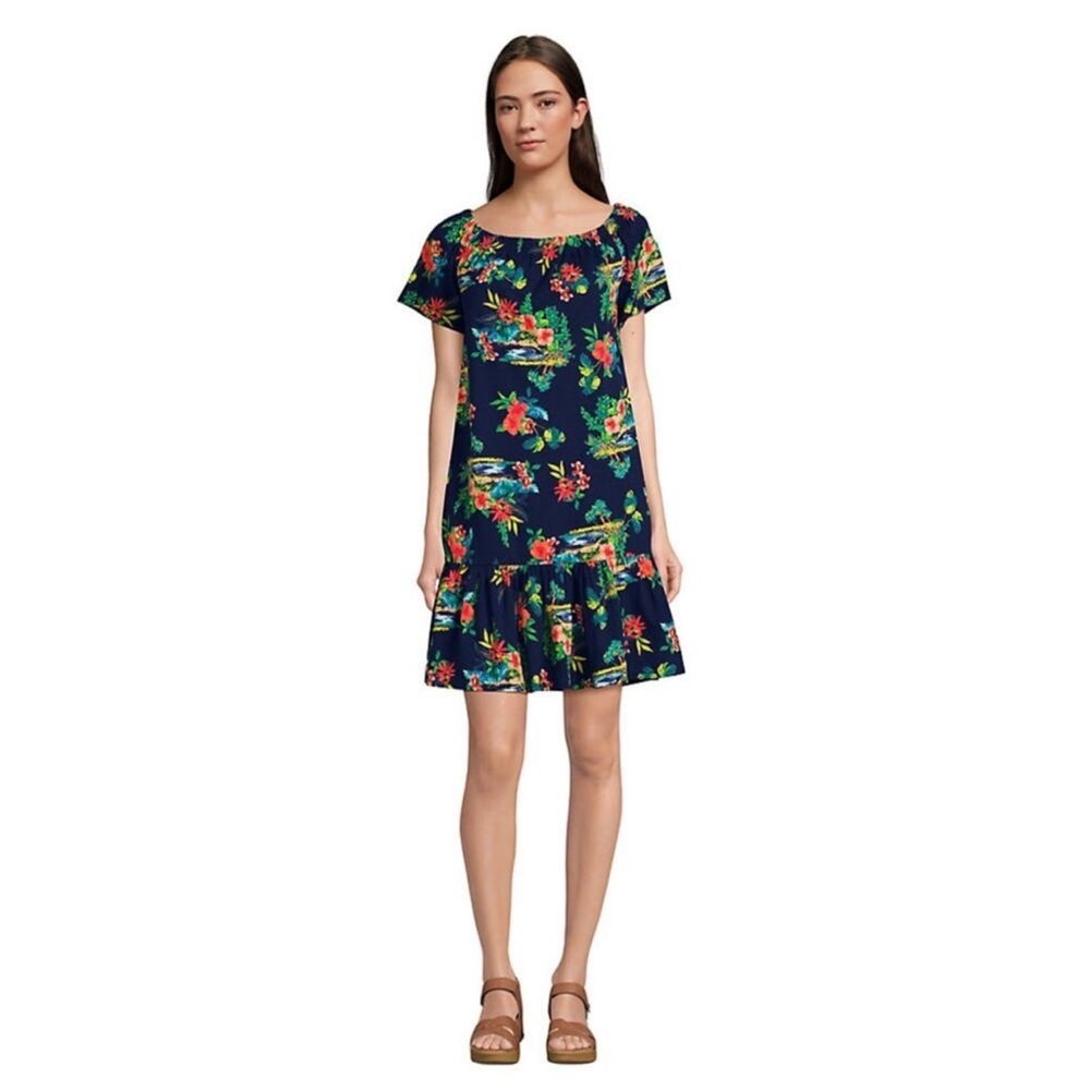 Lands' End Off Shoulder Hawaii / Tropical Print Dress